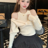 Black Friday Dodobye Sexy Off Shoulder Sweater Women Christmas Elegant Manners Bow Solid Two Piece Knit Jumpers Chic Vest Commuter Office Lady Tops