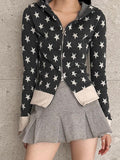 Dodobye Star Print Contrast Zip-Up Hooded Sweatshirt