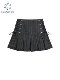 Dodobye Y2k Pleated Skirt Women Sexy High Waist Grey Stripe Bandage Mini Skirts 2025 Summer New A Line Skirt Vintage Harajuku Streetwar