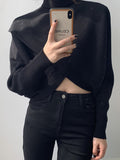 christmas outfit Dodobye Long Sleeves Asymmetric Solid Color Split-Front High-Neck Knitwear Pullovers Sweater