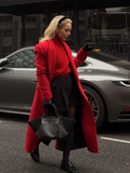 christmas outfit Dodobye 2025 Christmas Red Elegant Double Breasted Overcoat Fashion Flap Pockets Full Sleeve Lapel Long Jackets New Chic Lady Streetwear