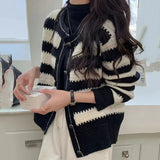 Black Friday Dodobye Autumn Winter Striped Button Sweater Women Korean Elegant O Neck Long Sleeve Cardigan Top Fashion Preppy Warm All Match Knitwear