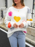 thanksgiving outfit Dodobye Valentine s Day Women Fuzzy Knit Sweater Long Sleeve Round Neck Heart Print Warm Pullover Sweater Fall Winter