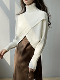 christmas outfit Dodobye Long Sleeves Asymmetric Solid Color Split-Front High-Neck Knitwear Pullovers Sweater