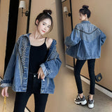 Dodobye 2025 Autumn Streetwear Denim Jacket Women Hand-studded Rivet Tassel Chain Short Jeans Jacket Loose Vintage Casual Black Coats