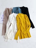 christmas outfit Dodobye Long Sleeves Skinny Solid Color Split-Joint High Neck Sweater Tops