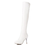 thanksgiving outfit Dodobye Ladies Over-Knee High Boots Pointed Toe Thin Heels Platform Size 32-45 Black White S2687