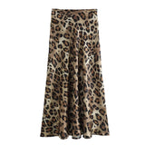 Dodobye 2024 Summer Woman Leopard Print Skirt Vintage High Waist Loose Midi Skirts Chic Elegant Casual Streetwear Women's Skirt