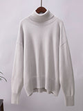 christmas outfit Dodobye High-Low Long Sleeves Solid Color Split-Joint High Neck Sweater Tops