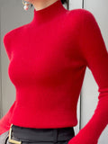 christmas outfit Dodobye Casual Skinny Long Sleeves Solid Color Half Turtleneck Sweater Tops