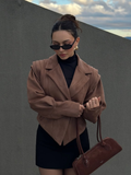 christmas outfit Dodobye 2025 Retro Solid Pleated Shoulder Short Suede Jackets Women Fashion One Button Lapel Irregular Hem Slim Coat Fall Lady Outerwear