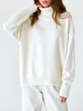 christmas outfit Dodobye High-Low Long Sleeves Solid Color Split-Joint High Neck Sweater Tops