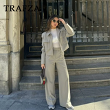 thanksgiving outfit Dodobye 2024 Spring Summer Casual Women Solid Suits Fashion Streetwear Pockets Turn-down Collar Short Jackets+Chic Wide leg pants