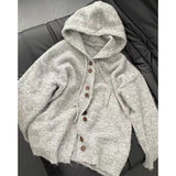 Black Friday Dodobye Hooded Sweater Women Fall Winter Loose Lazy Knitted Cardigan Fashion Casual Chic Button Solid Hip Hop Tops Female Jacket