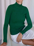 christmas outfit Dodobye Long Sleeves Skinny Solid Color Split-Joint High Neck Sweater Tops