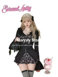 Dodobye Y2k Gothic Sweet 3 Piece Set Autumn Casual Long Sleeve Cardigan + Slim Lace Bow Vest + Plaid Mini Cake Skirt Women Outfits New