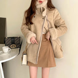 thanksgiving outfit Dodobye ChicWinter New Lapel Thickened Jacket Women's Fashion Sensibility Unique Integrated Leather Jacket Versatile Thick Jacket