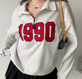 christmas outfit Dodobye 90s Numbers Embroidered Half Zip Sweatshirt