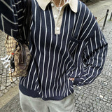 christmas outfit Dodobye 90s Polo Collar Striped Loose Sweatshirt