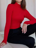 christmas outfit Dodobye Long Sleeves Skinny Solid Color Split-Joint High Neck Sweater Tops