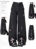 Dodobye Women Clothing Black Gothic Jeans 90s Aesthetic Y2k Oversize Denim Trousers Vintage Harajuku Korean Emo 2000s Trashy Jean Pants