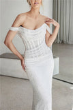 Dodobye White Off the Shoulder فساتين سهرة  Mermaid Shiny Sequins vestidos de fiesta Elegant Sleeveless Long Train Porm Dresses-(PRE-ORDER)