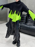 christmas outfit Dodobye A-Line Long Sleeves Asymmetric Fringed Split-Joint High Neck Knitwear Pullovers Sweater Tops