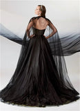 Dodobye Gothic Black A-line Prom Dresses Spaghetti Straps Tulle Evening Dress Elegant Detachable Shawl vestidos de fiesta 2025-(PRE-ORDER)