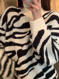 Dodobye-Zebra Jacquard Mock Neck Knit Sweater