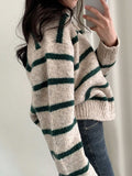 christmas outfit Dodobye Large size Korean style lapel slimming contrast striped sweater women's winter long-sleeved loose pullover sweater y2k tops