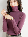 christmas outfit Dodobye Simple Skinny Long Sleeves Solid Color High-Neck Sweater Tops Pullovers