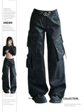 Dodobye Women's Black Gothic Leather Pants Y2k Emo 2000s Streetwear Vintage Oversize High Waist Trouser Harajuku Cargo Pants 90s Clothes