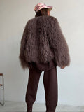 christmas outfit Dodobye New Fashion Burgundy Oversized Fluffy Faux Fur Coat 2024 Chic Women O-neck Long Sleeved Warm Jacket Winter Lady Loose Streetwear