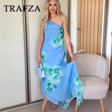 thanksgiving outfit Dodobye 2024 Spring Summer Casual Print Women Dresses Fashion Beach Style Floral Diagonal collar Slim Camisole Trumpet Long Dress