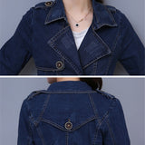 Dodobye 2025 Autumn Denim Jacket Coat Women Double-breasted Full Sleeves Vintage Windbreaker Female Long Jean Jacket Outerwear Tops R640