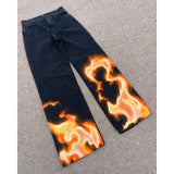 Dodobye High street geometric flame print graphic punk niche oversized jeans for men American Y2K grunge clothing trendy baggy sweatpant