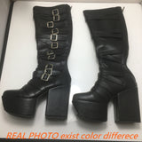 thanksgiving outfit Dodobye Women Knee High Boots Toe Chunky Heels 12cm Platform Hill 6cm Size 47 48