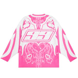 thanksgiving outfit Dodobye Y2K Retro Jersey Aesthetics Love Pattern Streetwear T Shirt Men Women Motorcycle Gothic Trend Casual Loose Long Sleeve Pullover