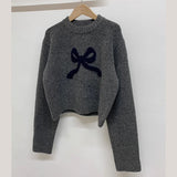 Dodobye cute bow knitted sweaters women korean o neck long sleeve sweet pullovers fall preppy style loose vintage female jumpers