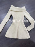 Dodobye 2025 Women Sweater Sweet Slash Neck Off Shoulder Ruffles Autumn Winter Slim Stretch Elegant Knitted Tops Ladies Pullover