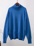 christmas outfit Dodobye High-Low Long Sleeves Solid Color Split-Joint High Neck Sweater Tops