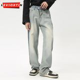 Dodobye 2025 Summer New Product American Men'S Jeans Loose Zipper Vertical Stripe Casual Wide Leg Washed High Street Trendy Pants S-Xl