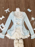 Dodobye Sweet Lolita Three Piece Sets Lace Bow Plush Cardigan + Sexy Slim Fit Strapless Vest Tops + High Waist Ruched Skirts Winter Chic