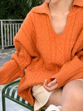 Dodobye-Solid V Neck Cable Knit Sweater