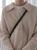 Dodobye-Solid Waffle Lapel Neck Cardigan