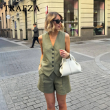 thanksgiving outfit Dodobye 2024 Spring Summer Casual Women Solid Suits Fashion Single Breasted Sleeveless V Neck Vests+Streetwear Chic Shorts