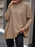 christmas outfit Dodobye Batwing Sleeves Long Sleeves Buttoned Solid Color Split-Joint High Neck Pullovers Sweater Tops