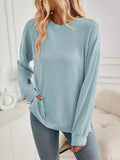 christmas outfit Dodobye High-Low Long Sleeves Pleated Solid Color Split-Joint Split-Side Round-Neck Sweatershirt