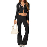 thanksgiving outfit Dodobye Y2K Women 2 Piece Knitted Outfits Long Sleeve Knitted Sweater Top Zipper Tracksuit Flare Pants Streetwear