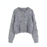 Dodobye 2025 Autumn Winter Women Temperament High Soft Mohair Knitted Cardigan Fragrant Coat Casual Tops Korean Grey Bow Sweater